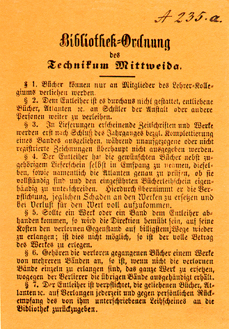 Eine alte Bibliotheksordnung