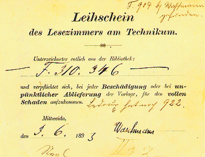 Alter Leihschein von1893