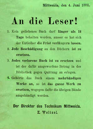 Mitteilung an die Leser von 1881